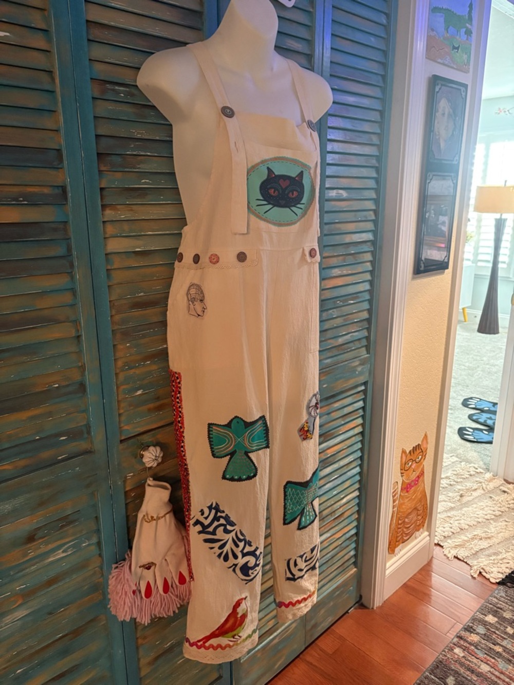Cotton embellished artsy overalls Large